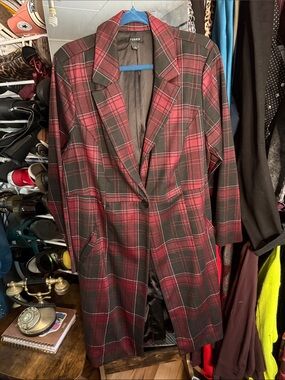 torrid Burgundy and Black Plaid Long Blazer